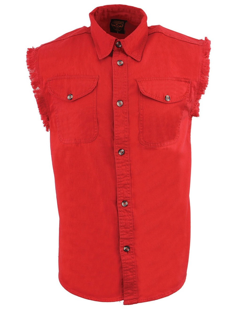 Milwaukee Performance 4XL Red Denim Vest Sleeveless Shirt Frayed